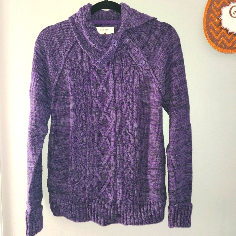 SONOMA‎ sweater turtleneck button side marled purple, black, gray MEDIUM
